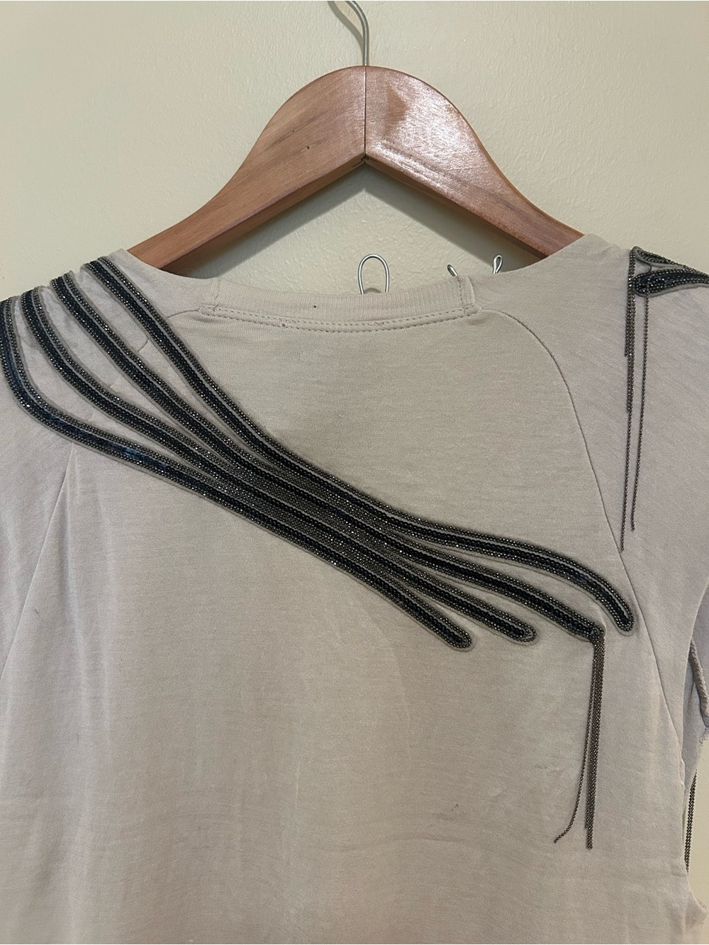 LANEUS Women's Embellished V-Neck NWT in Light Gray Made in Italy 100% Cotton L - Picture 5 of 8